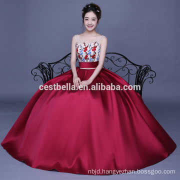 Wine Red Ball Gown Sweetheart Beaded Flower Appliqued Quinceanera Dresses Gowns